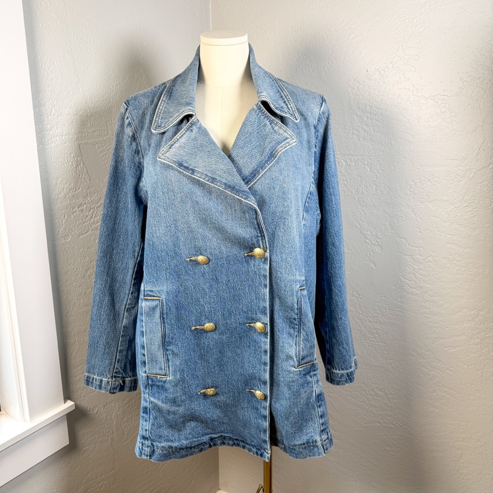 Lane Bryant Denim Double Breasted Jacket Gold Buttons Plus Size 18